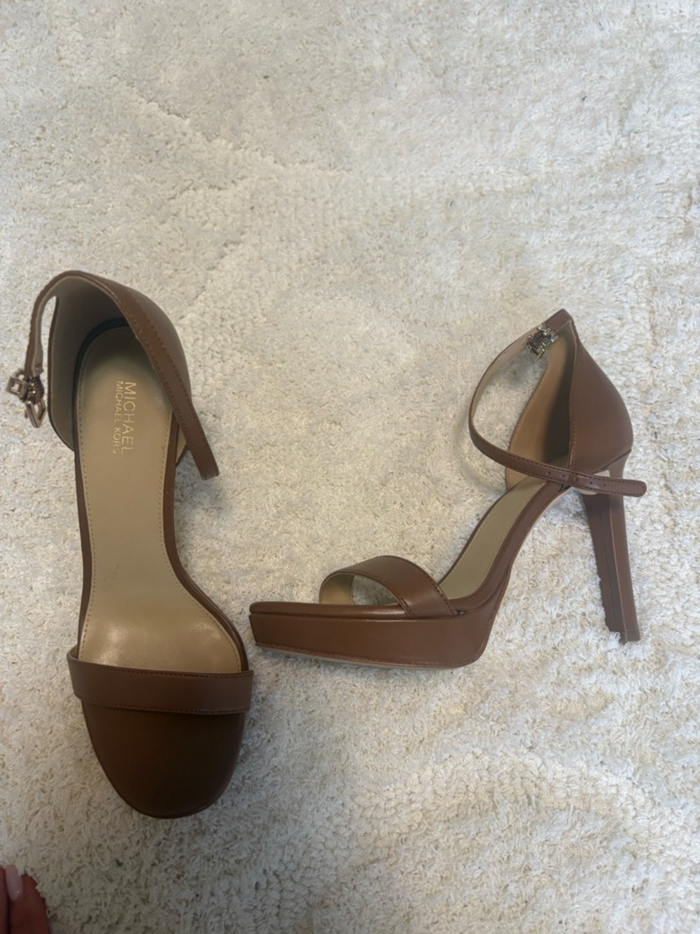 Michael Kors Tan Brown Leather Open-Toe Ankle-Strap Heels - Picture 2 of 10
